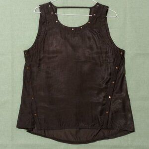 Lulumari Olive Satin-Look Sleeveless Top with Stud Details – Size L